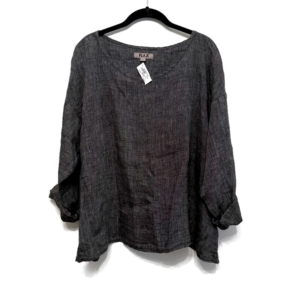Flax Linen Shirt, Long Sleeve, Onyx Yarn-Large NWT